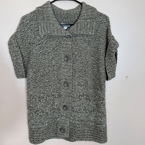 Croft & Barrow Cardigan Sweater Cable Knit Short Sleeve Button Front Large Brown - Picture 1 of 10